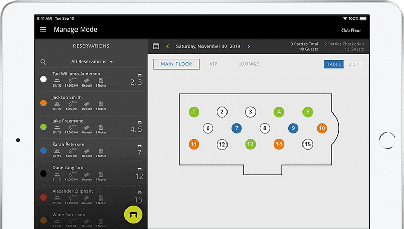 Table reservation check-in flow